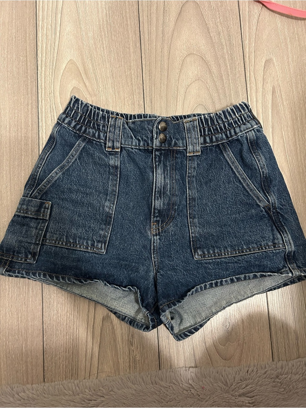BDG Dark Blue Elastic-Waist Denim Shorts